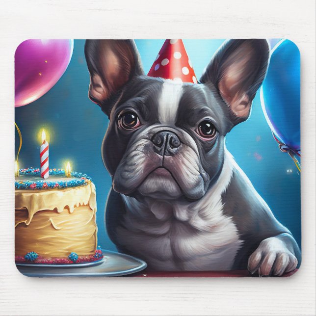 Frenchie Birthday Bash: A Cute French Bulldog Mouse Mat (Front)