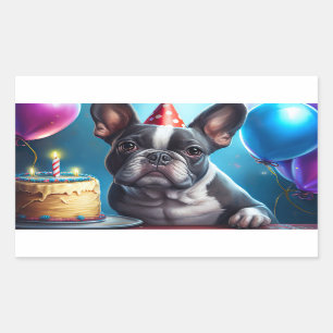 Frenchie Birthday Bash: A Cute French Bulldog Rectangular Sticker