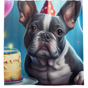 Frenchie Birthday Bash: A Cute French Bulldog Shower Curtain