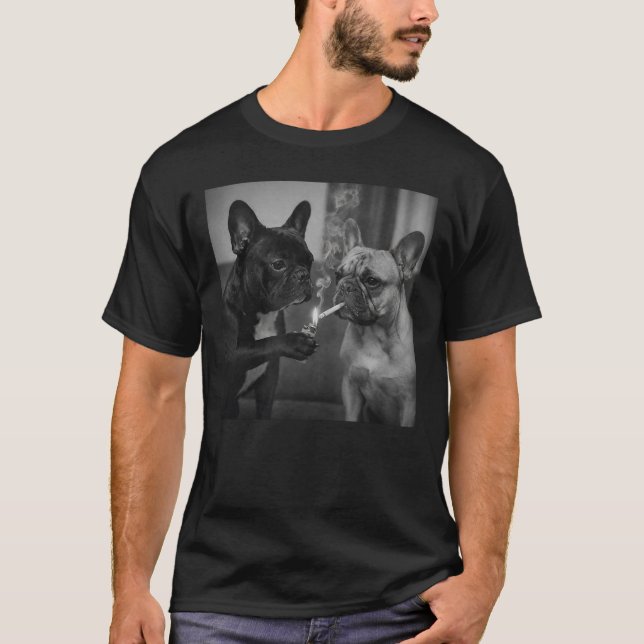 Frenchie Buddies Smoking Cigarettes T-Shirt (Front)