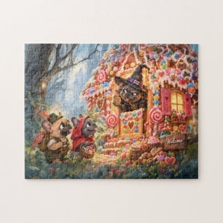 Frenchie Candy Cottage Fairy Tale Scene Jigsaw Puzzle