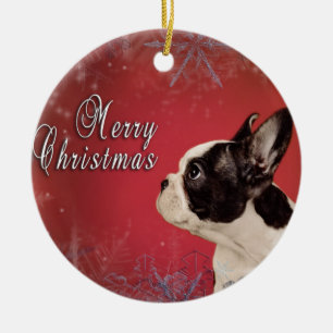 Frenchie Christmas card Ceramic Tree Decoration