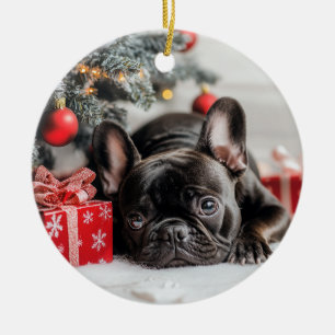 Frenchie Christmas Ceramic Tree Decoration