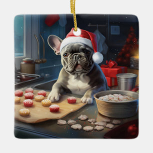 Frenchie Christmas Cookies Festive Holiday Ceramic Ornament