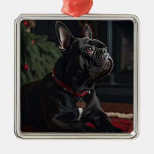 Frenchie Christmas Metal Tree Decoration