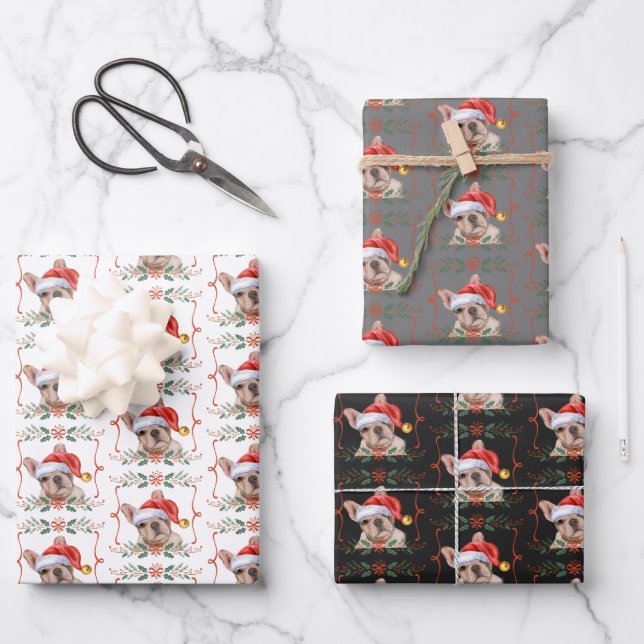Frenchie Christmas Wrapping Paper Sheets (Front)