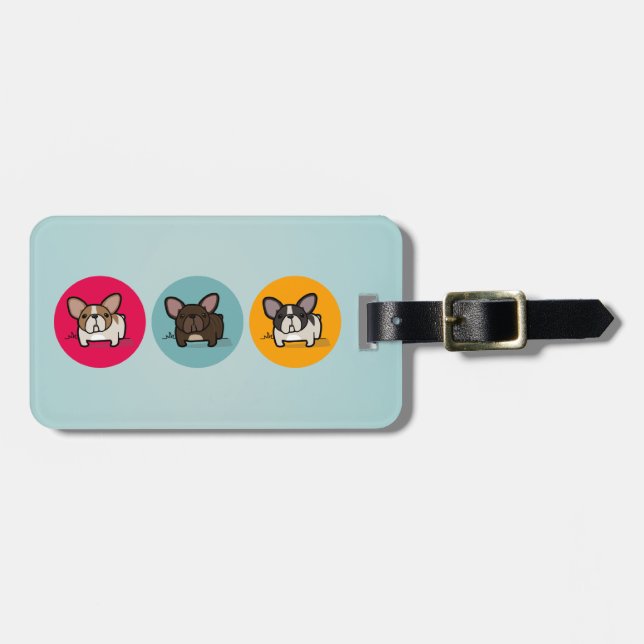 Frenchie Circles - Blue, Gold & Pink Luggage Tag (Front Horizontal)