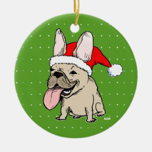 Frenchie Clause Ceramic Tree Decoration