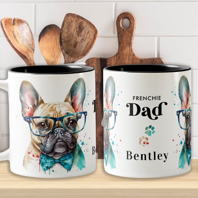 Frenchie Dog DAD Personalised Retro French Bulldog Two-Tone Coffee Mug (Creator Uploaded)
