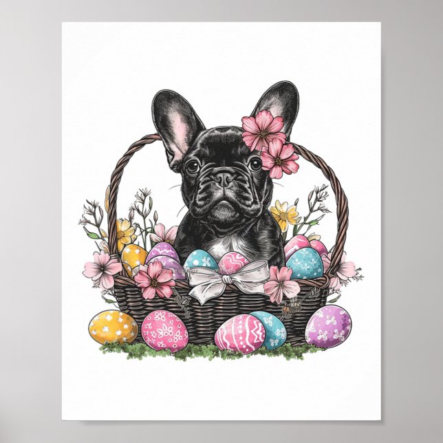 Frenchie Dog Easter Frenchie Dog Eggs Artwork  Poster (Front)