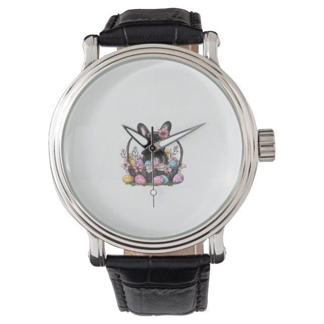 Frenchie Dog Easter Frenchie Dog Eggs Artwork T-Sh Watch (Front)