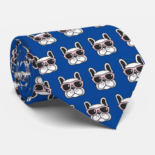 Frenchie Dog French Bulldog Father's Day Blue Tie