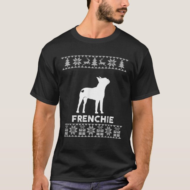 Frenchie Dog Lover Christmas Reindeer Ugly Christm T-Shirt (Front)
