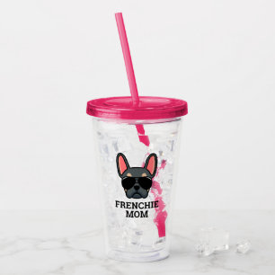 Frenchie Dog Mom Blue and Tan French Bulldog Acrylic Tumbler