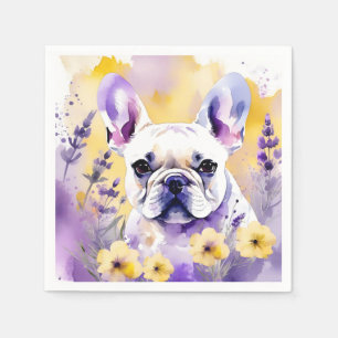 Frenchie Dog Portrait With Wildflowers Napkin