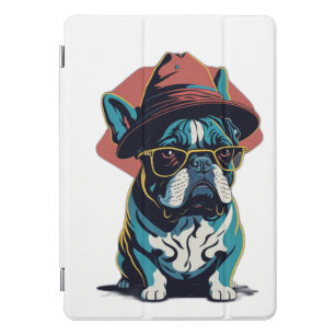 Frenchie donning a fashionable hat and sunglasses iPad pro cover