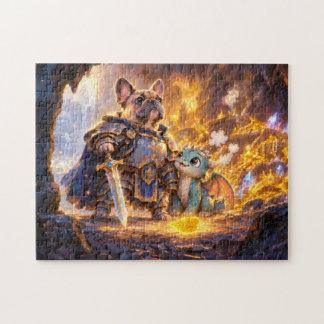 Frenchie Dragonslayer with Treasure Scene Jigsaw Puzzle