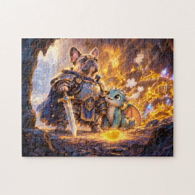Frenchie Dragonslayer with Treasure Scene Jigsaw Puzzle (Horizontal)