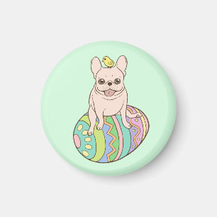 Frenchie & Easter Chick on Colourful Easter Egg Magnet