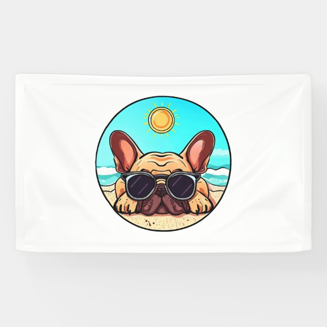 Frenchie Enjoying Beach Banner (Horizontal)