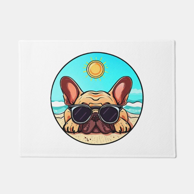 Frenchie Enjoying Beach Doormat (Front)
