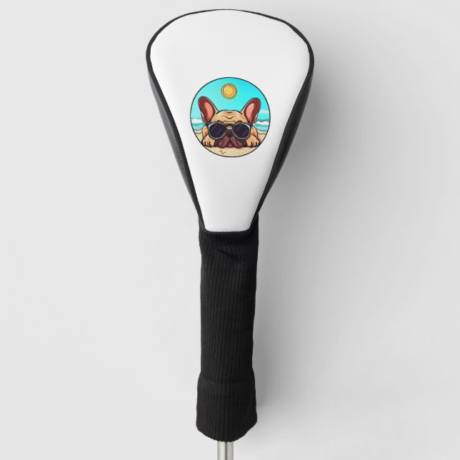 Frenchie Enjoying Beach Golf Head Cover (Front)