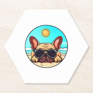 Frenchie Enjoying Beach Paper Coaster