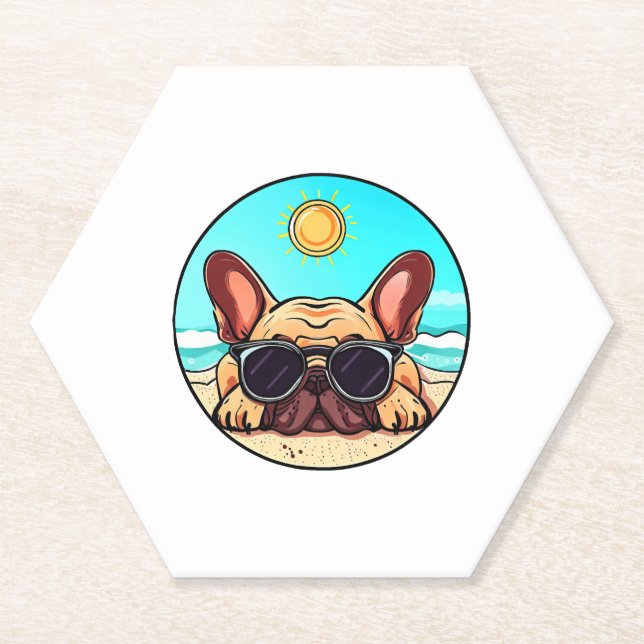 Frenchie Enjoying Beach Paper Coaster (Front)