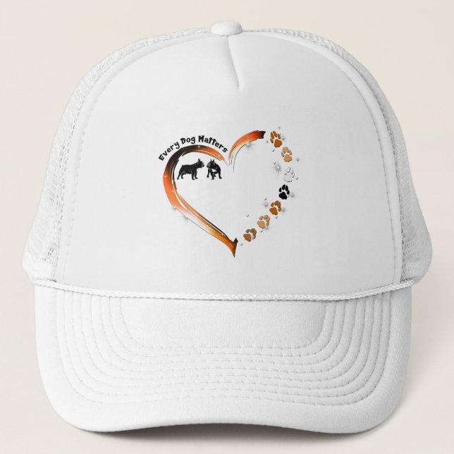 Frenchie Every Dog Matters Golden Heart Pet Paws Trucker Hat (Front)