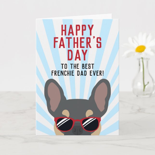 Frenchie Father's Day Blue and Tan French Bulldog Card (Small Plant)