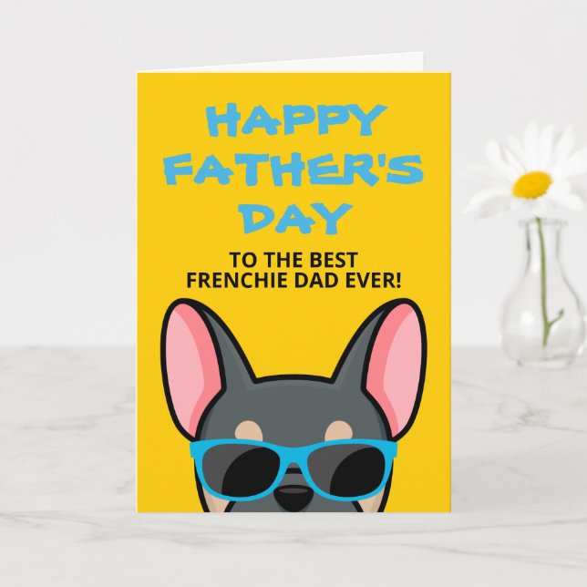 Frenchie Father's Day Blue Tan French Bulldog Card (Small Plant)