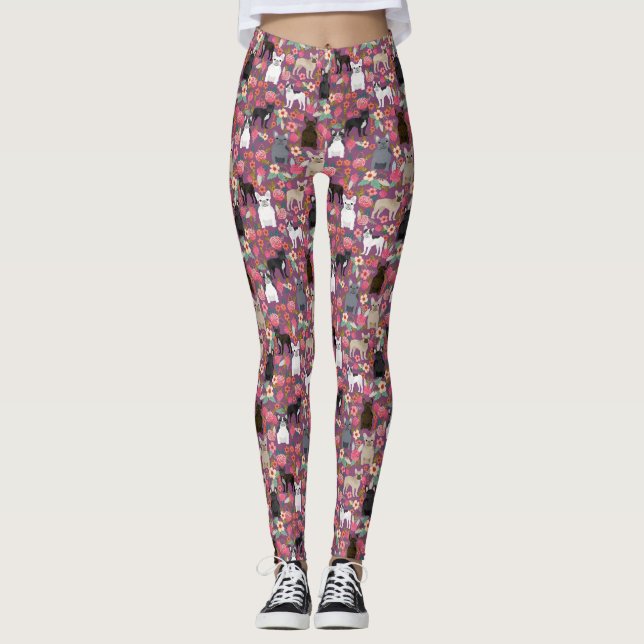 Frenchie Floral Leggings - french bulldog (Front)