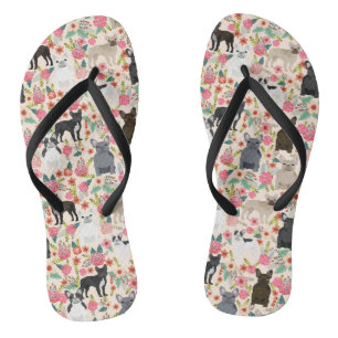 Frenchie Floral Shoes - french bulldog sneakers Flip Flops