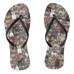 Frenchie Floral Shoes - french bulldog sneakers Flip Flops