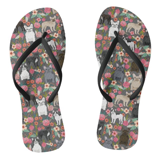 Frenchie Floral Shoes - french bulldog sneakers Flip Flops (Footbed)