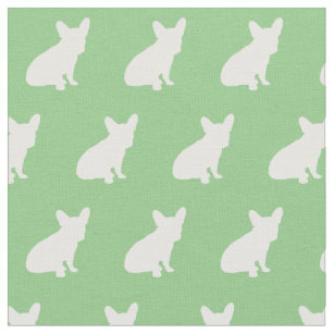Frenchie French Bulldog Dog Silhouette Sage Green Fabric