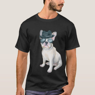 Frenchie French Bulldog Gangster Hat aviators T-Shirt