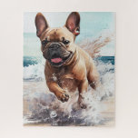 Frenchie French Bulldog Gift Jigsaw Puzzle<br><div class="desc">French Bulldog on the beach watercolor wall art print is a great addition to your living room,  kitchen or great room.  Original artwork by Nicole.</div>