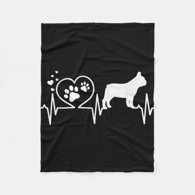 Frenchie French Bulldog Mum  Dad Heartbeat Heart Fleece Blanket (Front)