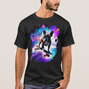 Frenchie French Bulldog Skateboarding Space Retro  T-Shirt