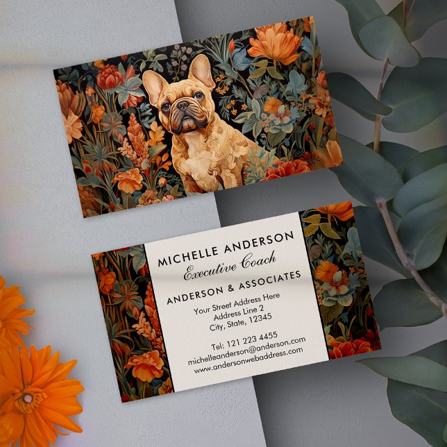 Frenchie French Bulldog Vintage Floral Business Card (Creator Uploaded)