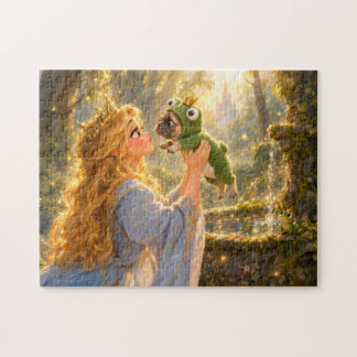 Frenchie Frog Prince Kiss Scene Jigsaw Puzzle