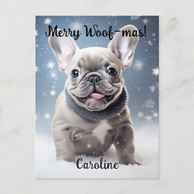 Frenchie Frosty Bliss Customisable  Postcard (Front)