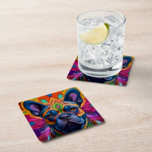 Frenchie Fun  Square Paper Coaster