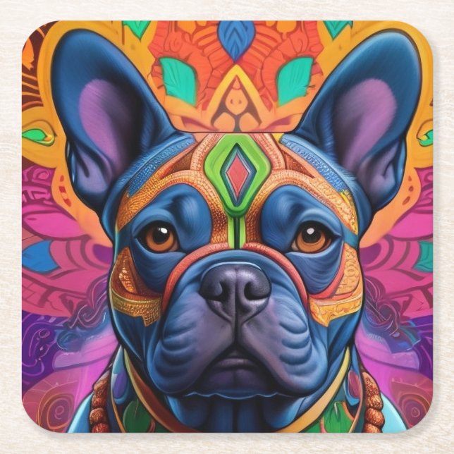 Frenchie Fun  Square Paper Coaster (Front)