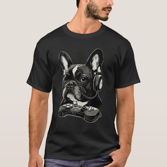 Frenchie Gaming Cute French Bulldog Gamer 1 T-Shirt (Front)