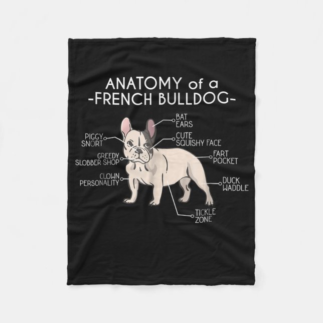 Frenchie Gift | Anatomy Of A French Bulldog Fleece Blanket (Front)