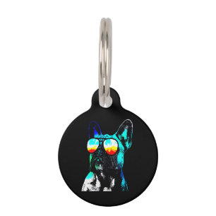 Frenchie Gift Cool French Bulldog Wearing Glass Pet Tag