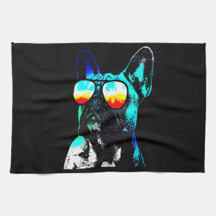 Frenchie Gift Cool French Bulldog Wearing Glass Tea Towel
