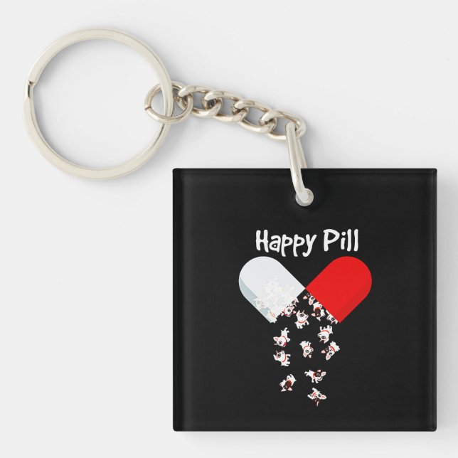 Frenchie Gift | Happy Pill French Bulldog Gift Key Ring (Front)